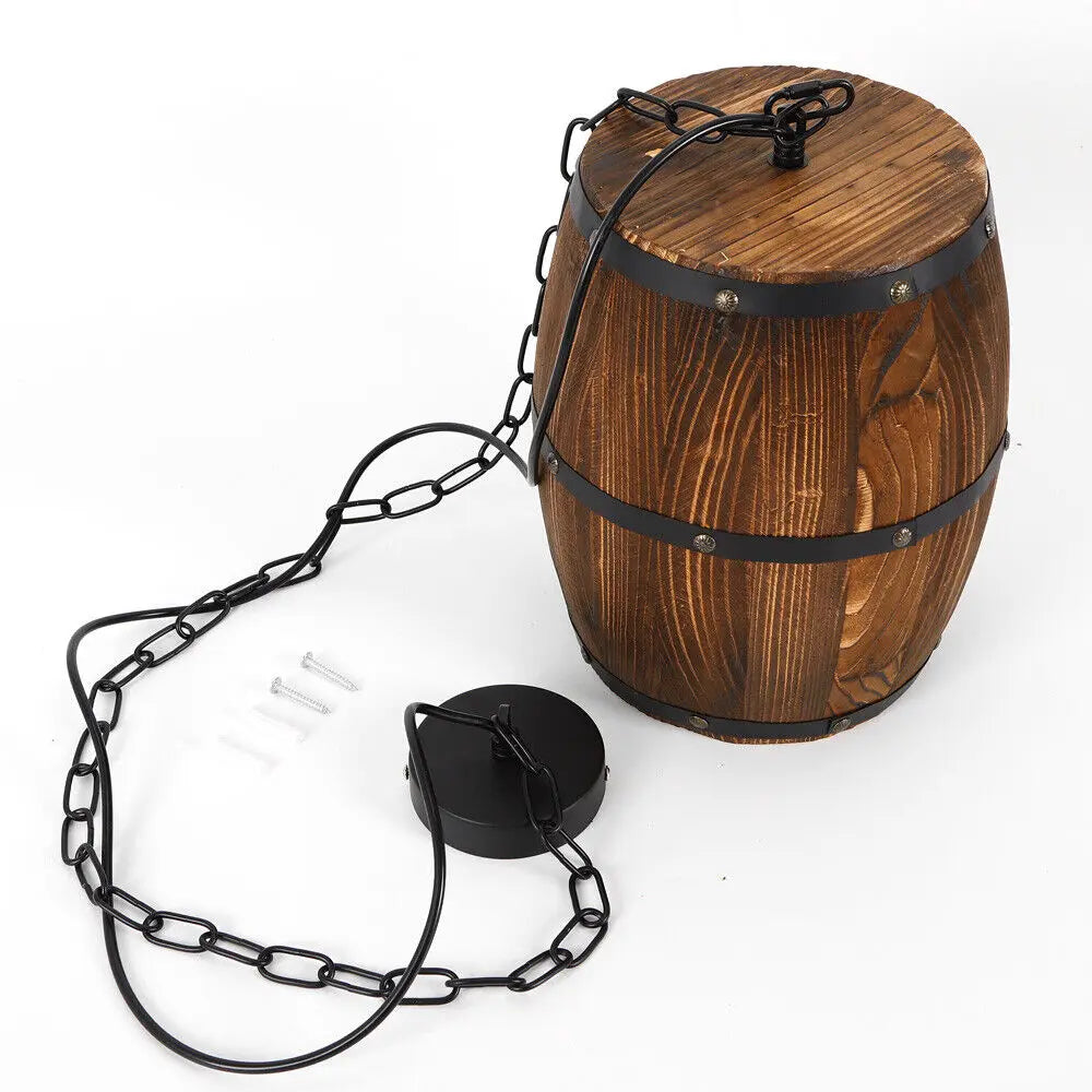 Vintage Wine Barrel Wooden Rustic Ceiling Pendant Lamp