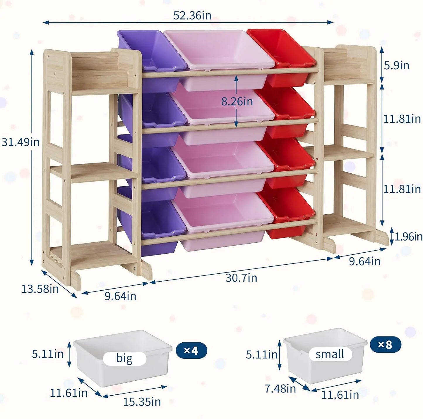 Tacleekii Toy Storage Shelf Featuring Plastic Bins And Wood Units