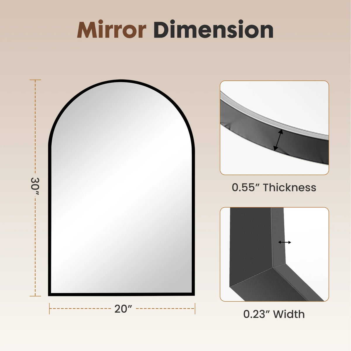 JHK Arched Metal Framed Wall Mirror For Bedroom Entryway