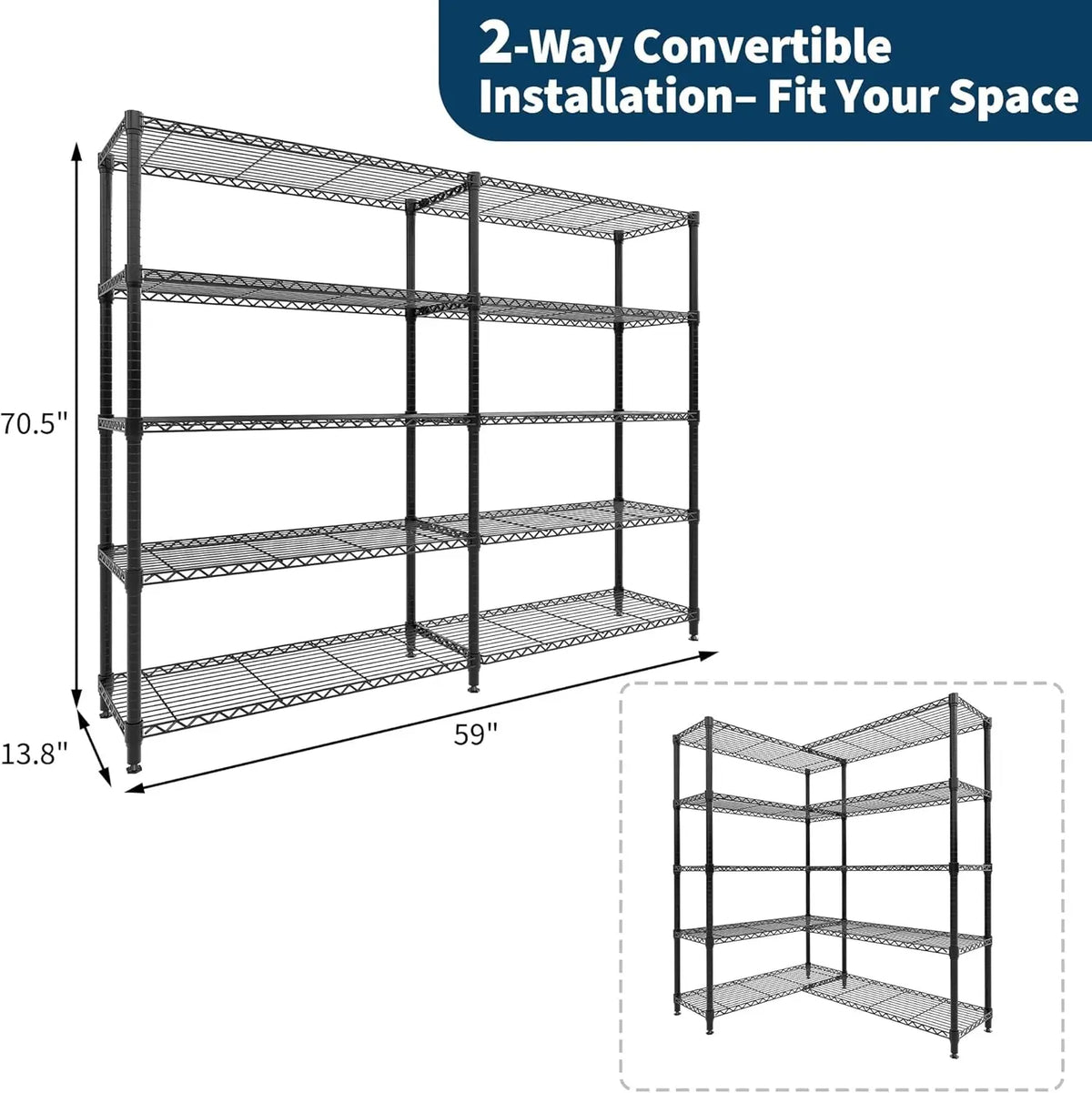 Heavy Duty Carbon Steel Five Tier Adjustable Wire Shelving Rack
