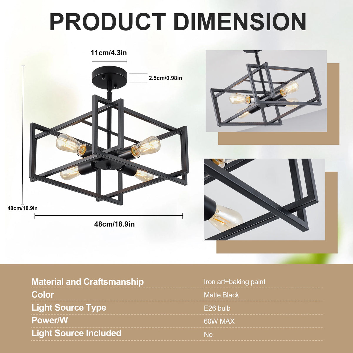 ARLGSITE 4 Light Industrial Geometric Flush Mount Ceiling Light