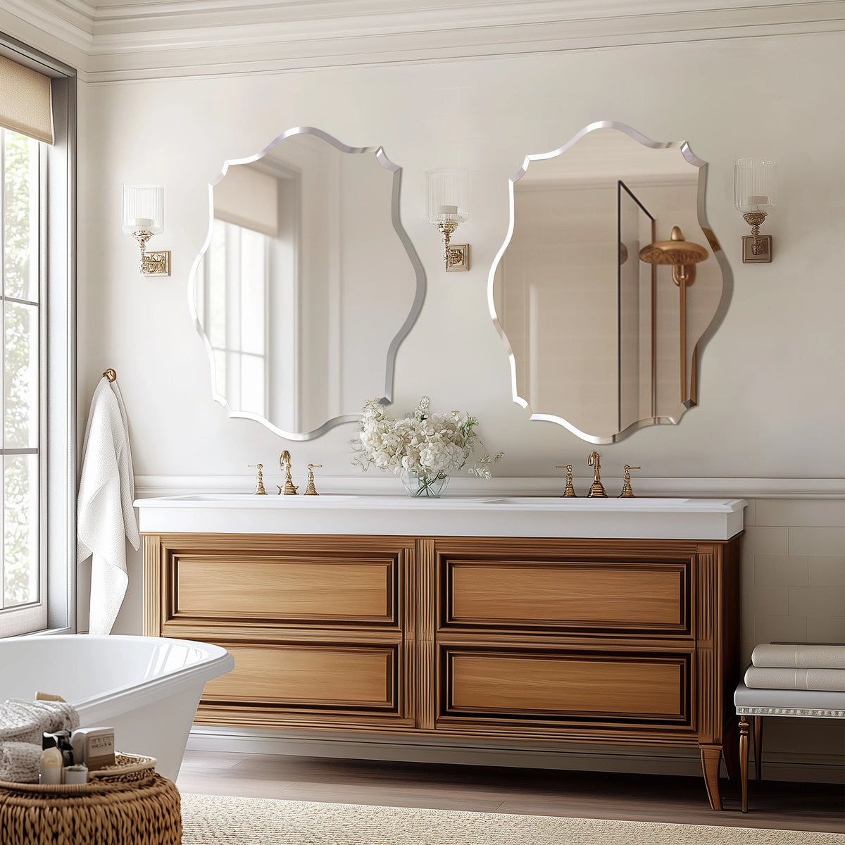 Wisfor Scalloped Frameless Beveled Wall Mirror For Bathroom Living Room