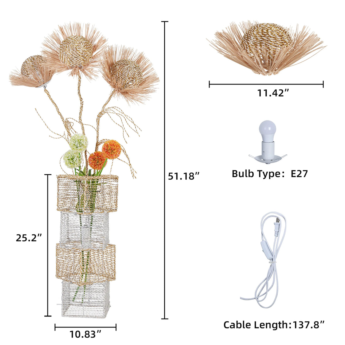 Modern Rattan Standing Floor Lamp With Dimmable Led Indoor Lighting