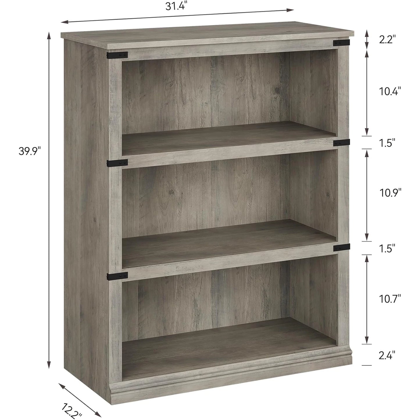 Twister CK Three Tier Wood Bookcase Farmhouse Storage Bookshelf