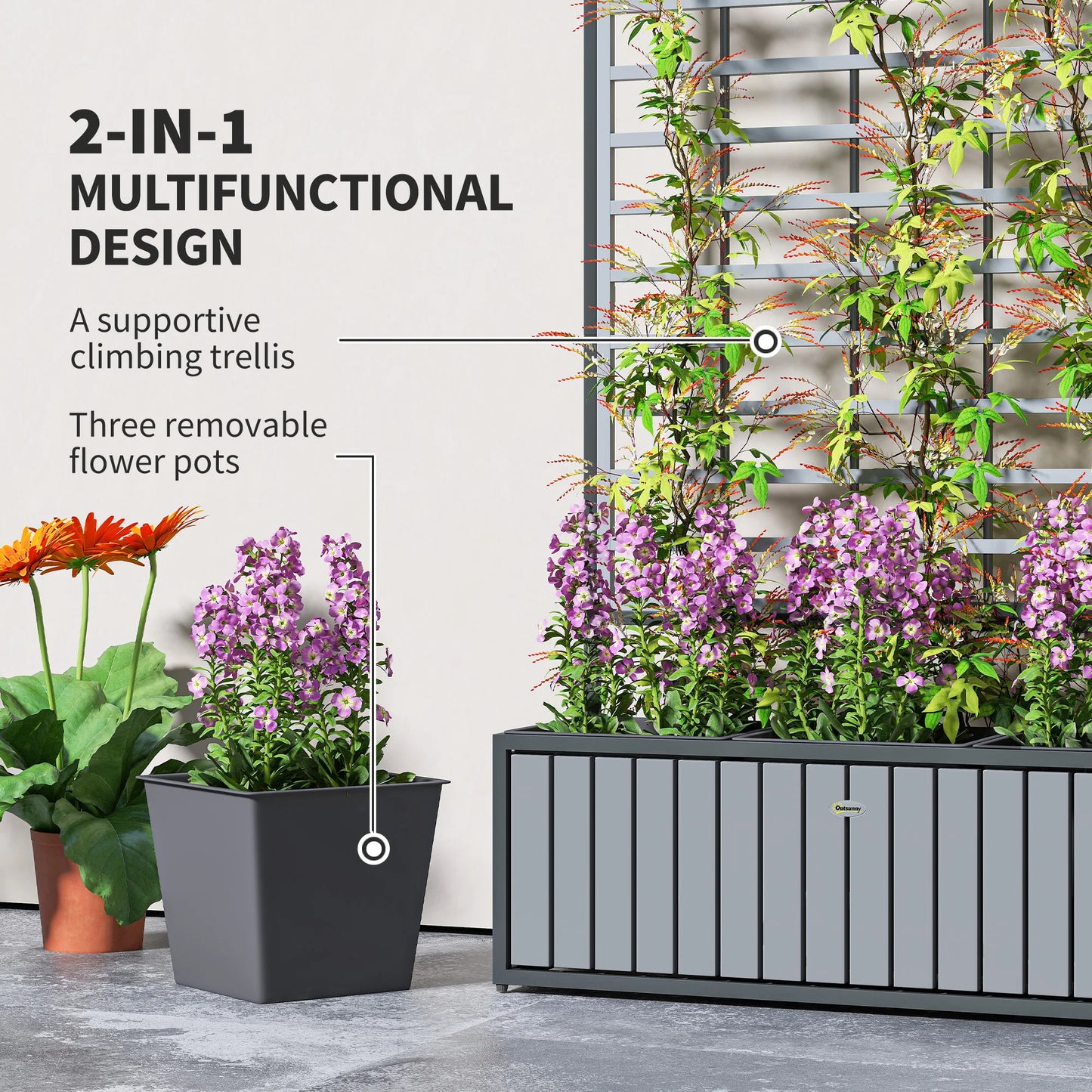 Outsunny Wooden Raised Garden Bed With Trellis And Removable Pots