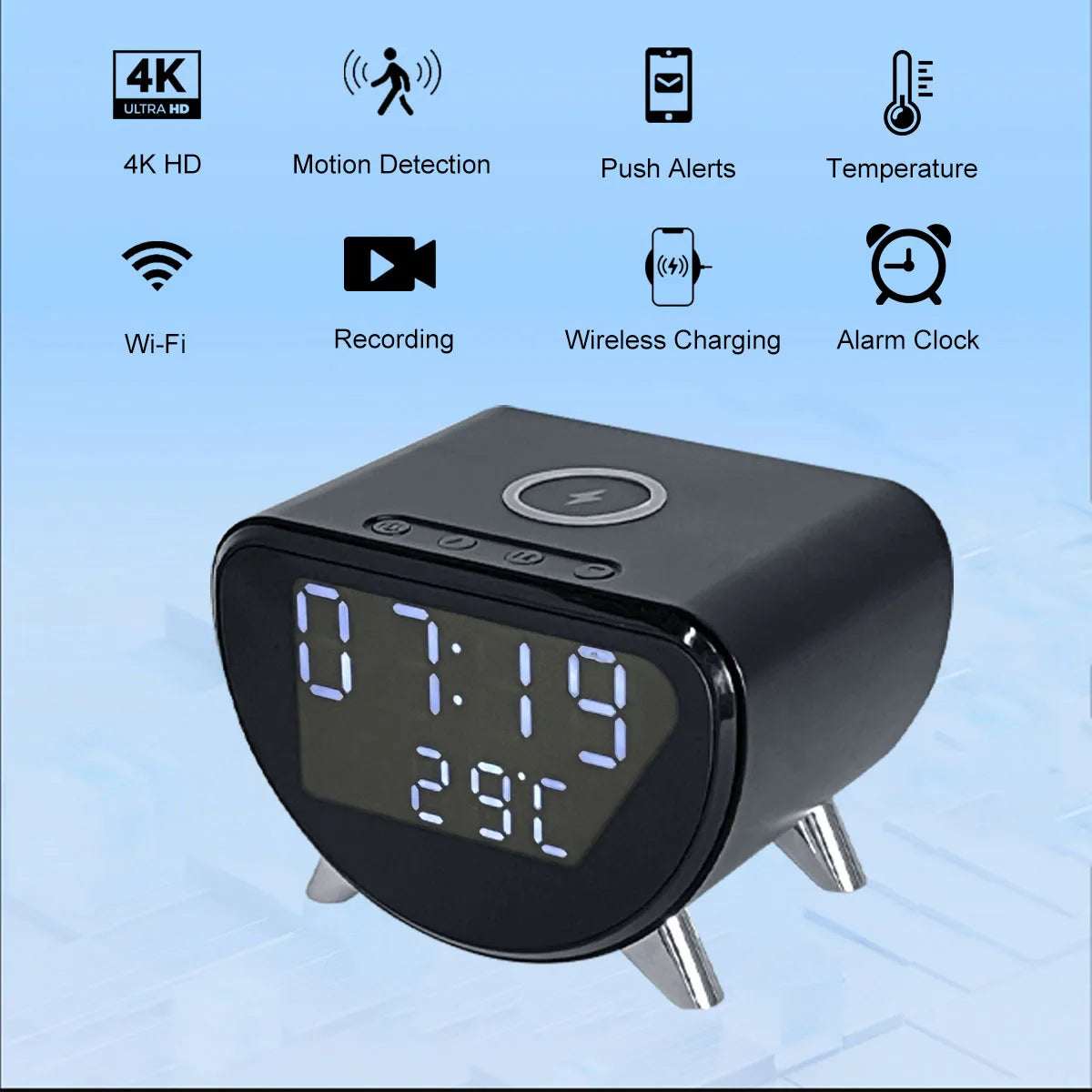 Ouvis 4K WiFi Clock Camera Wireless Charging And Motion Detection