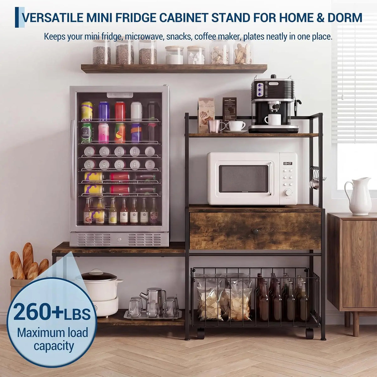 Garvee Stainless Steel Mini Fridge Stand With Storage Microwave Rack