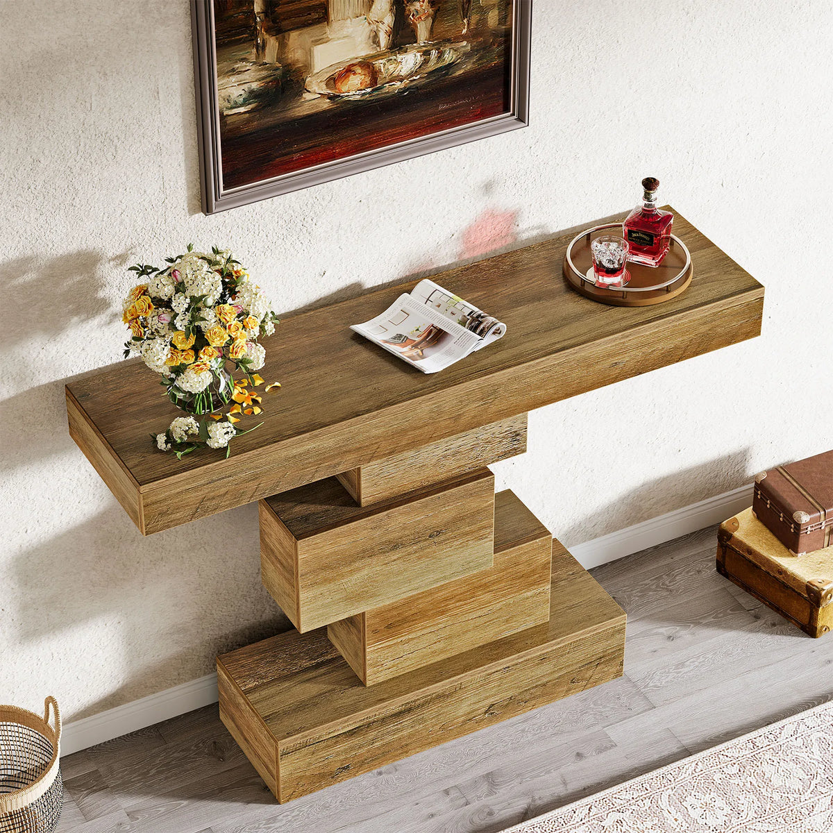 Tribesigns Farmhouse Console Table With Geometric Base For Entryway