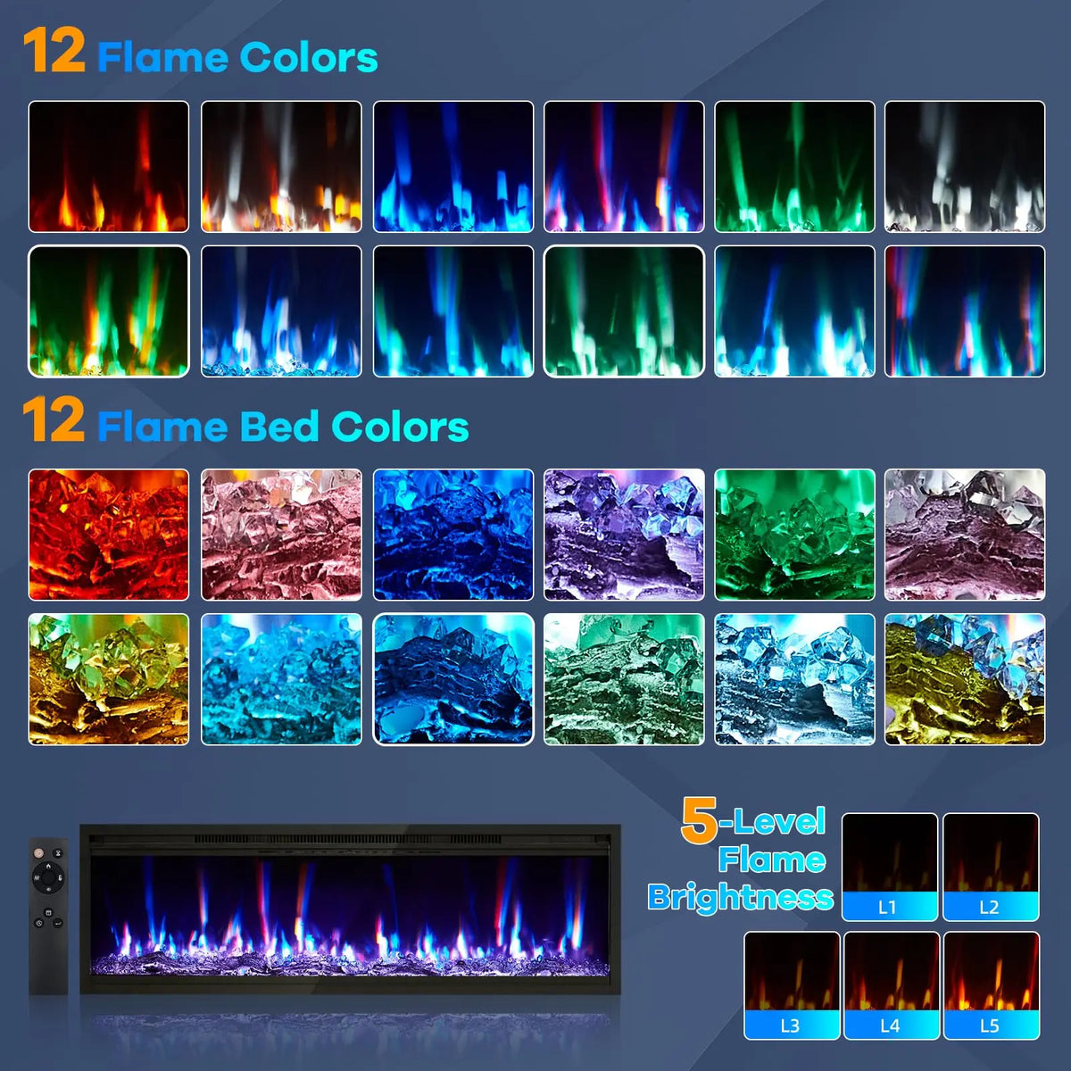 Adoolla Ultra-Slim Electric Fireplace Heater With Remote Control