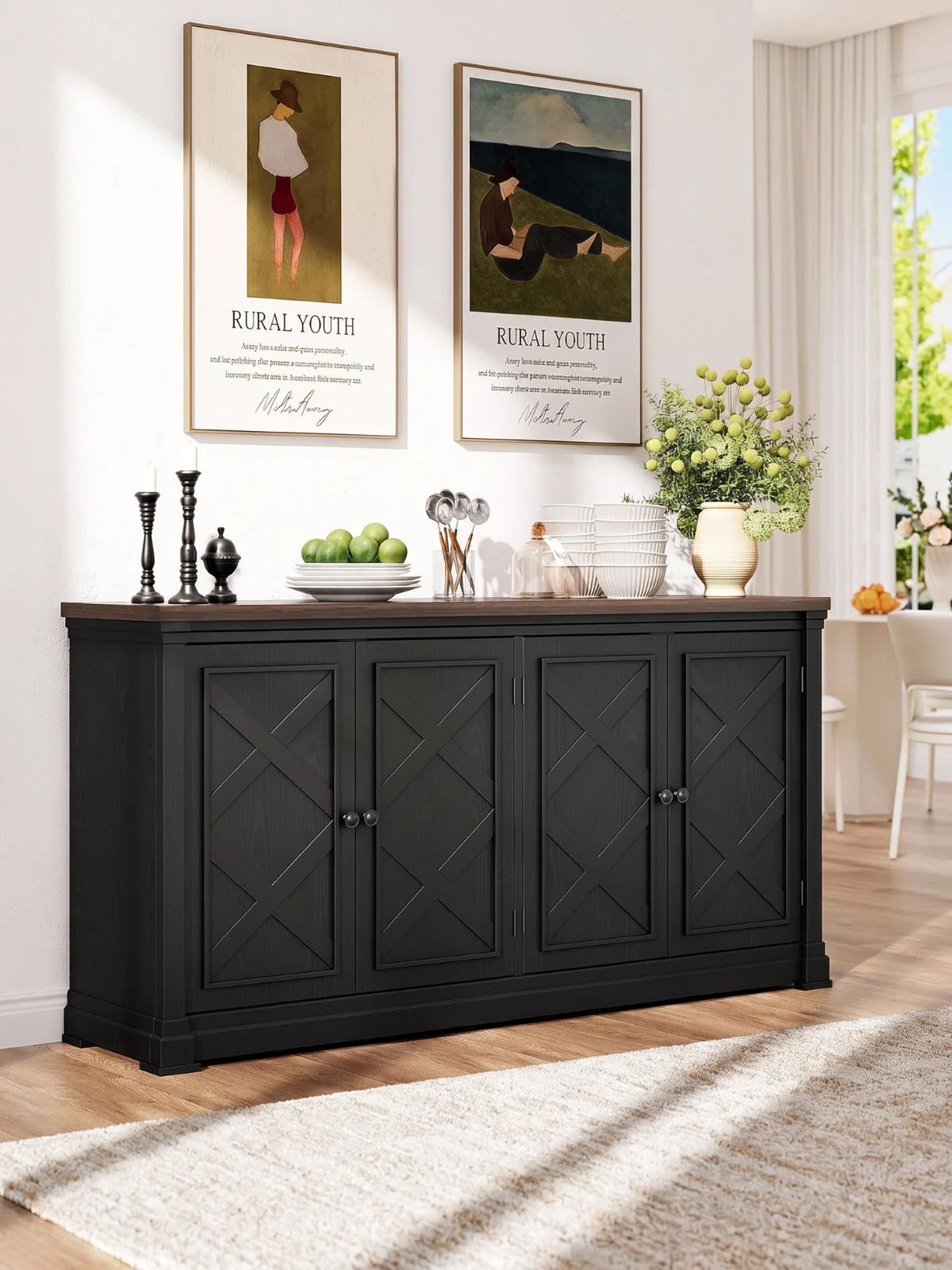 ONBRILL Solid Wood Sideboard Buffet Cabinet With Barn Doors