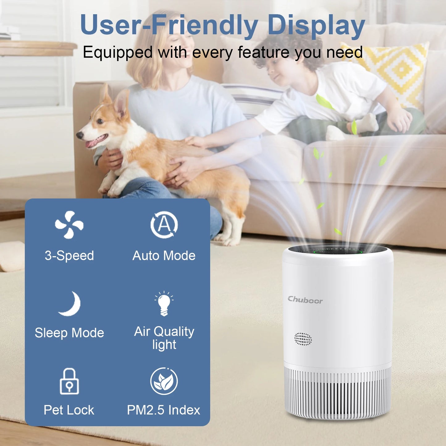 Chuboor Smart HEPA Air Purifier With PM25 Monitor For Home