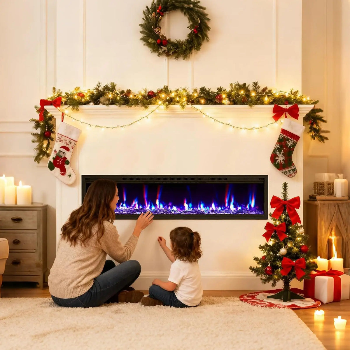 Twister Wall Mounted Electric Fireplace Insert With Remote And Logs