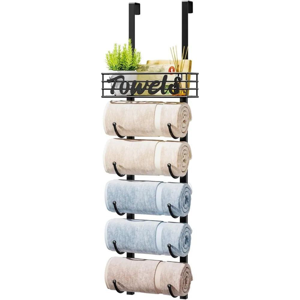 NBVCX Over Door Towel Rack With Metal Storage Basket
