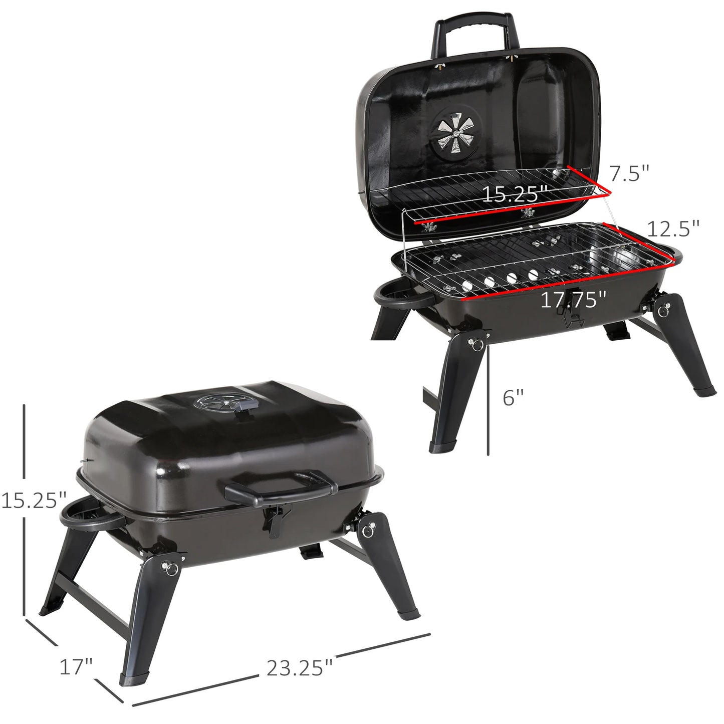 Outsunny Portable Charcoal Grill For Outdoor Camping And Picnic
