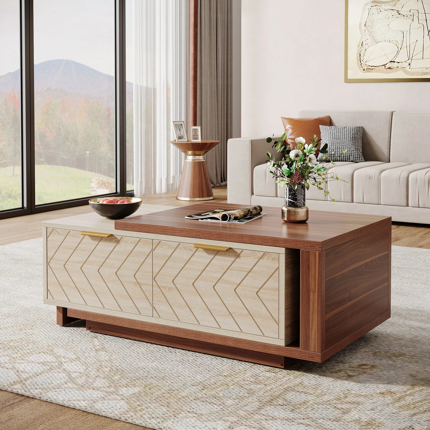 Tribesigns Extendable Wood Coffee Table With Two Storage Drawers