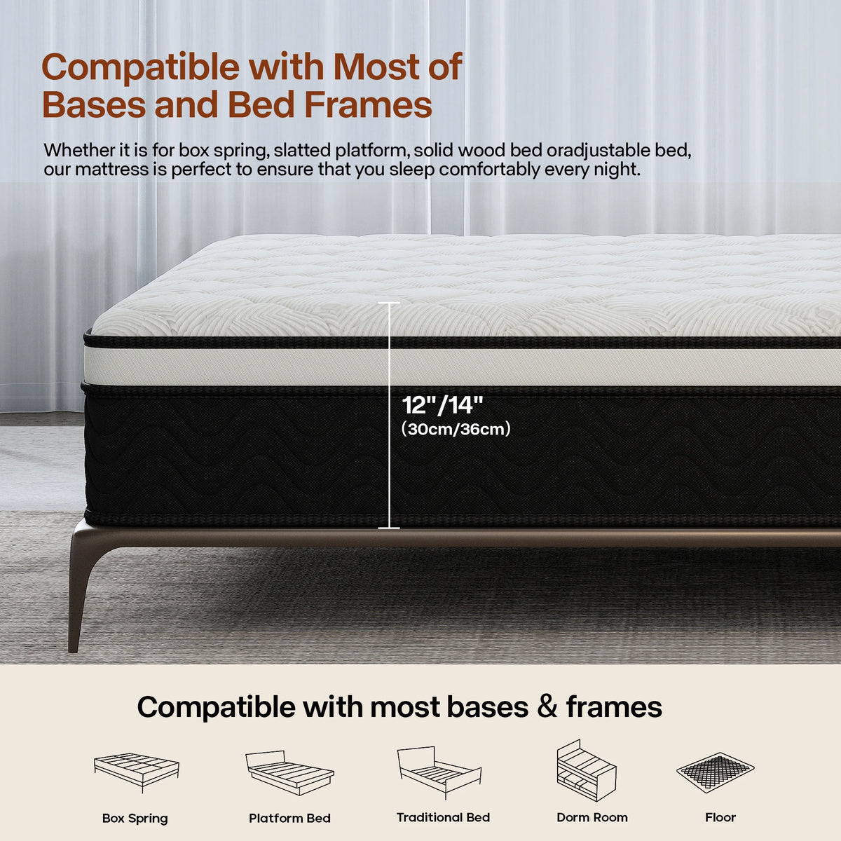 LAYROAD Memory Foam Hybrid Mattress With Pocket Springs Medium Firm