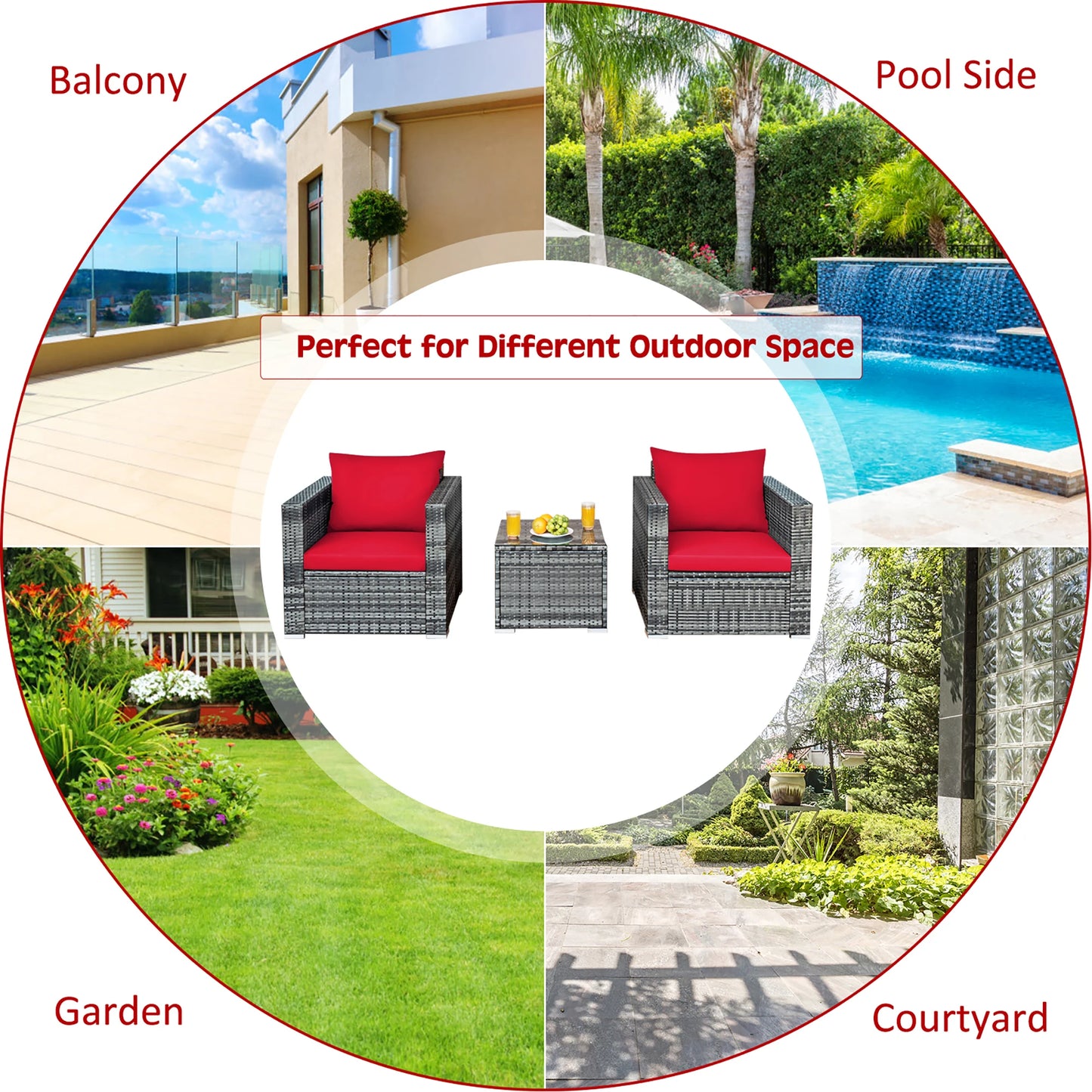 HOMASIS Outdoor Rattan Patio Sofa Set With Coffee Table