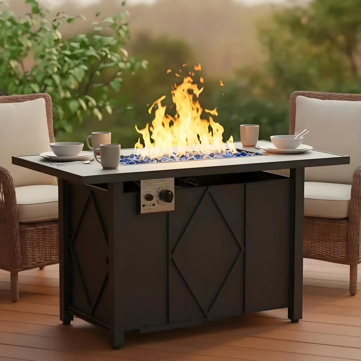 JHK Outdoor Propane Fire Pit Table Featuring Stainless Steel Construction
