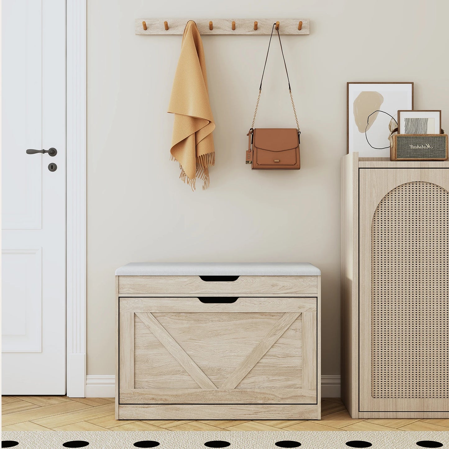 Huisenitre Storage Bench With Flip Drawers Adjustable Shelf