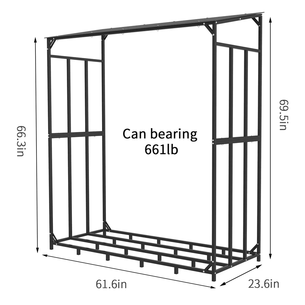 Metal Log Store With Waterproof Roof For Outdoor Garden Firewood