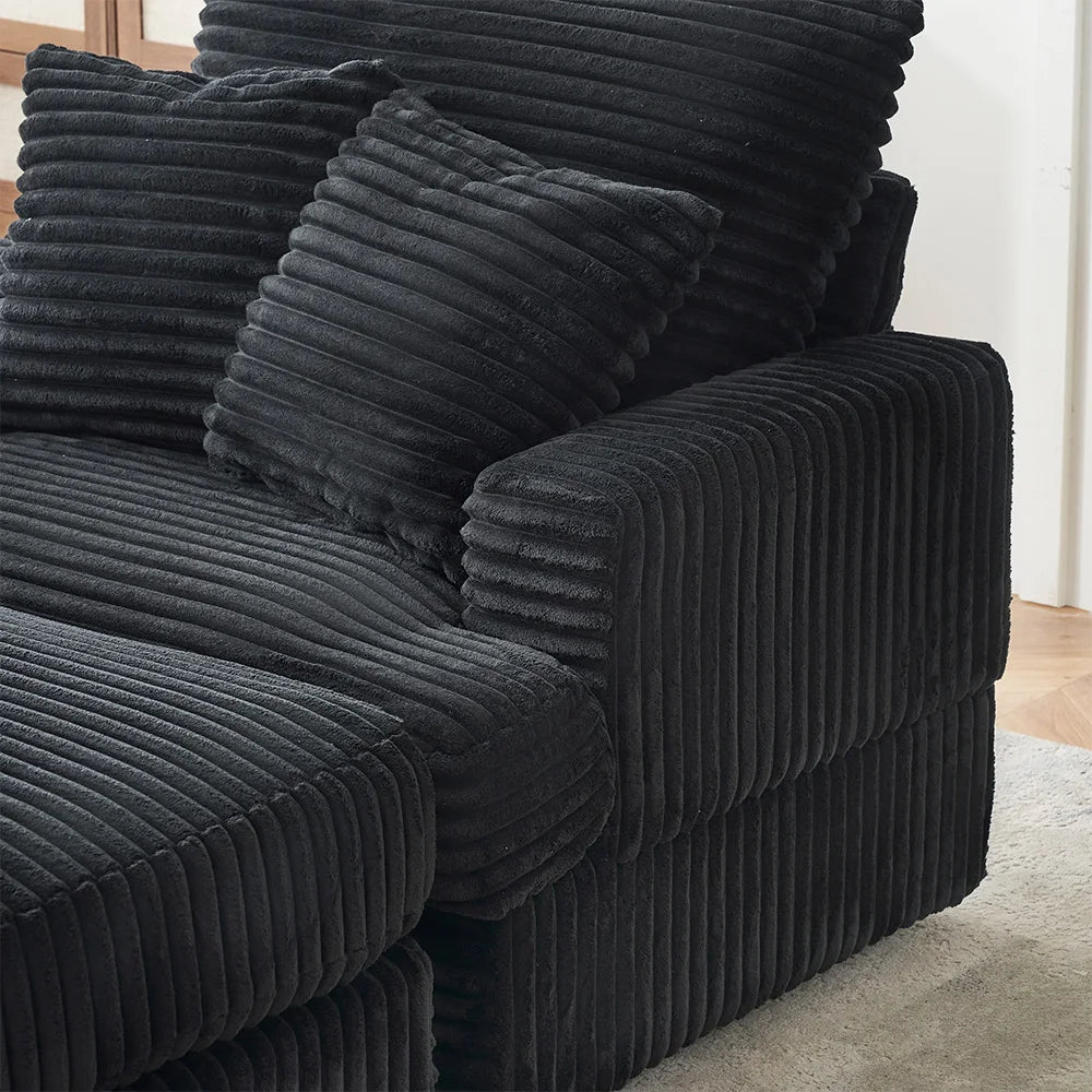 Modern Corduroy Single Sofa Chair With Footrests And Cup Holder