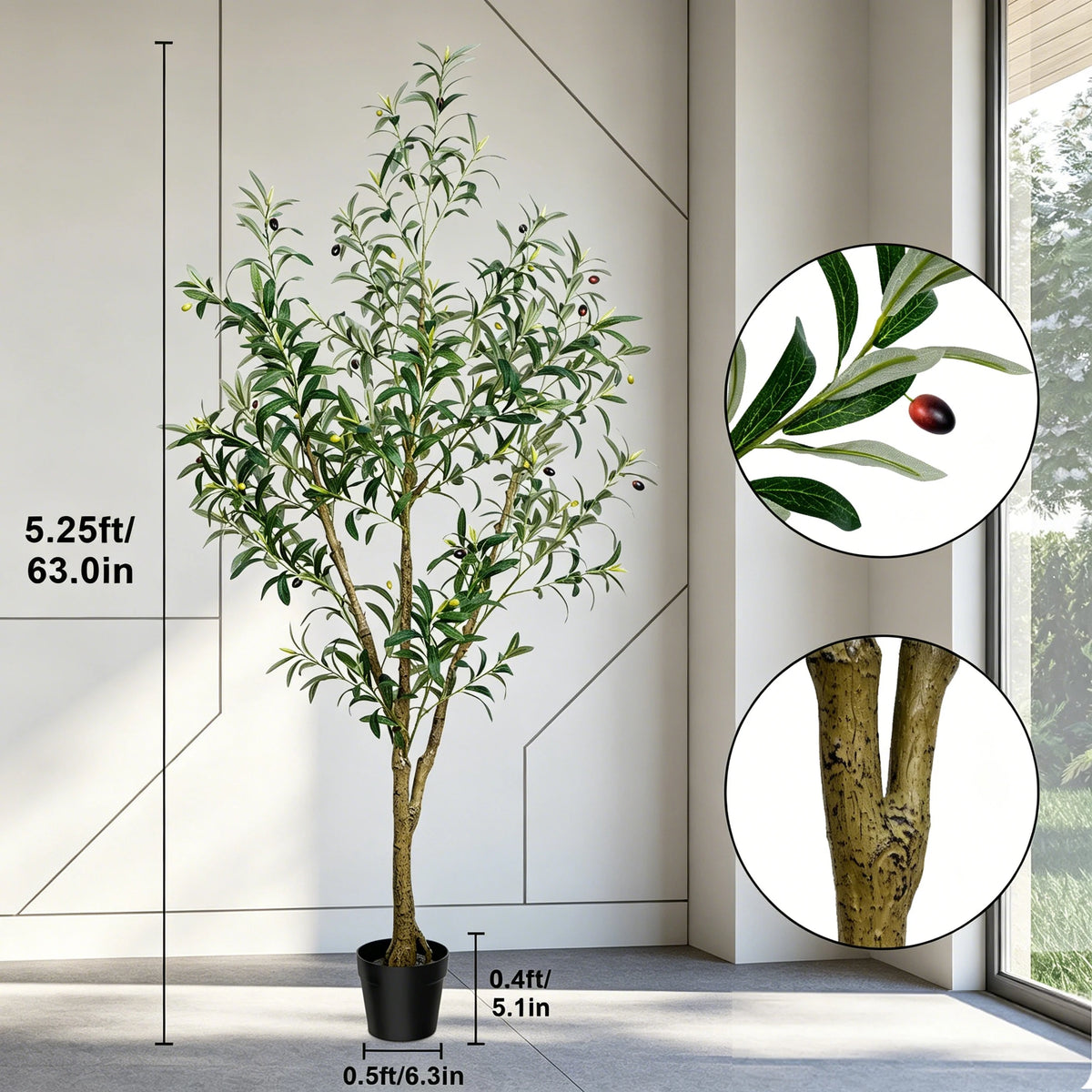 Olitree Artificial Olive Tree With Realistic Fruits And Wooden Trunk
