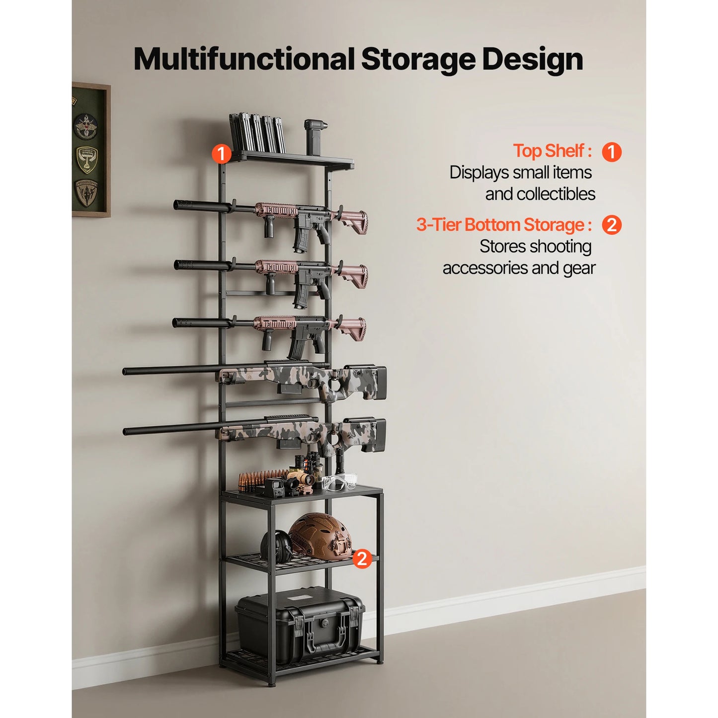 SucceBuy Steel Floor Standing Gun Rack With Storage Shelf