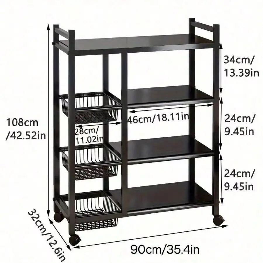 Heavy Duty Four Tier Metal Storage Rack With Three Baskets