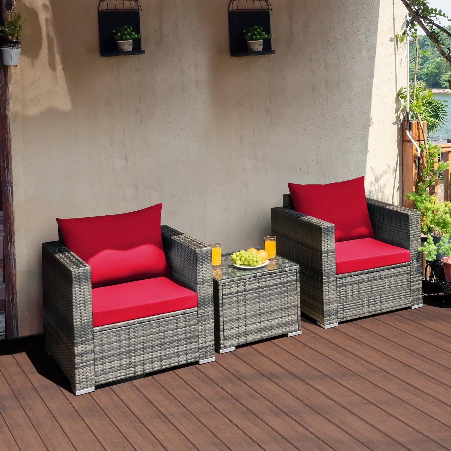 HOMASIS Outdoor Rattan Patio Sofa Set With Coffee Table