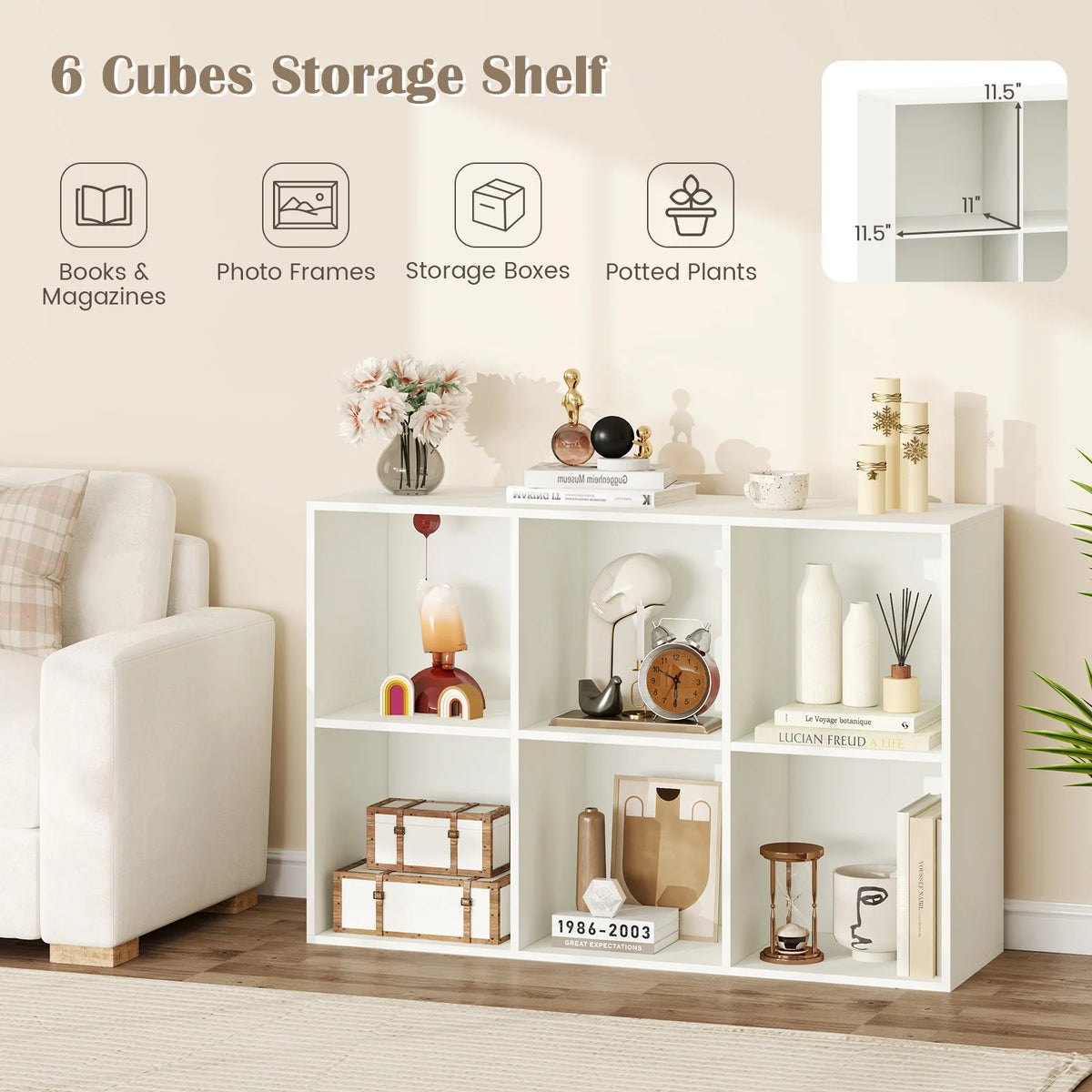 Homasis Modern 6 Cube Bookcase Versatile Storage Organizer Shelf