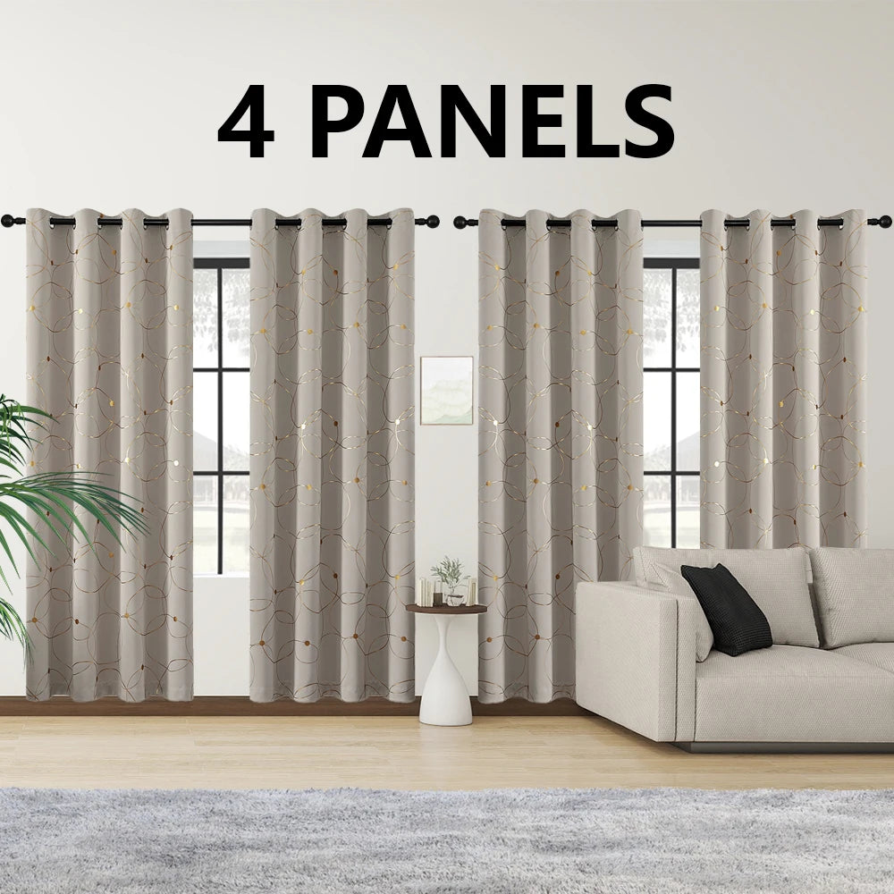 Premium Thermal Blackout Curtains With Grommets And Decorative Foil Print