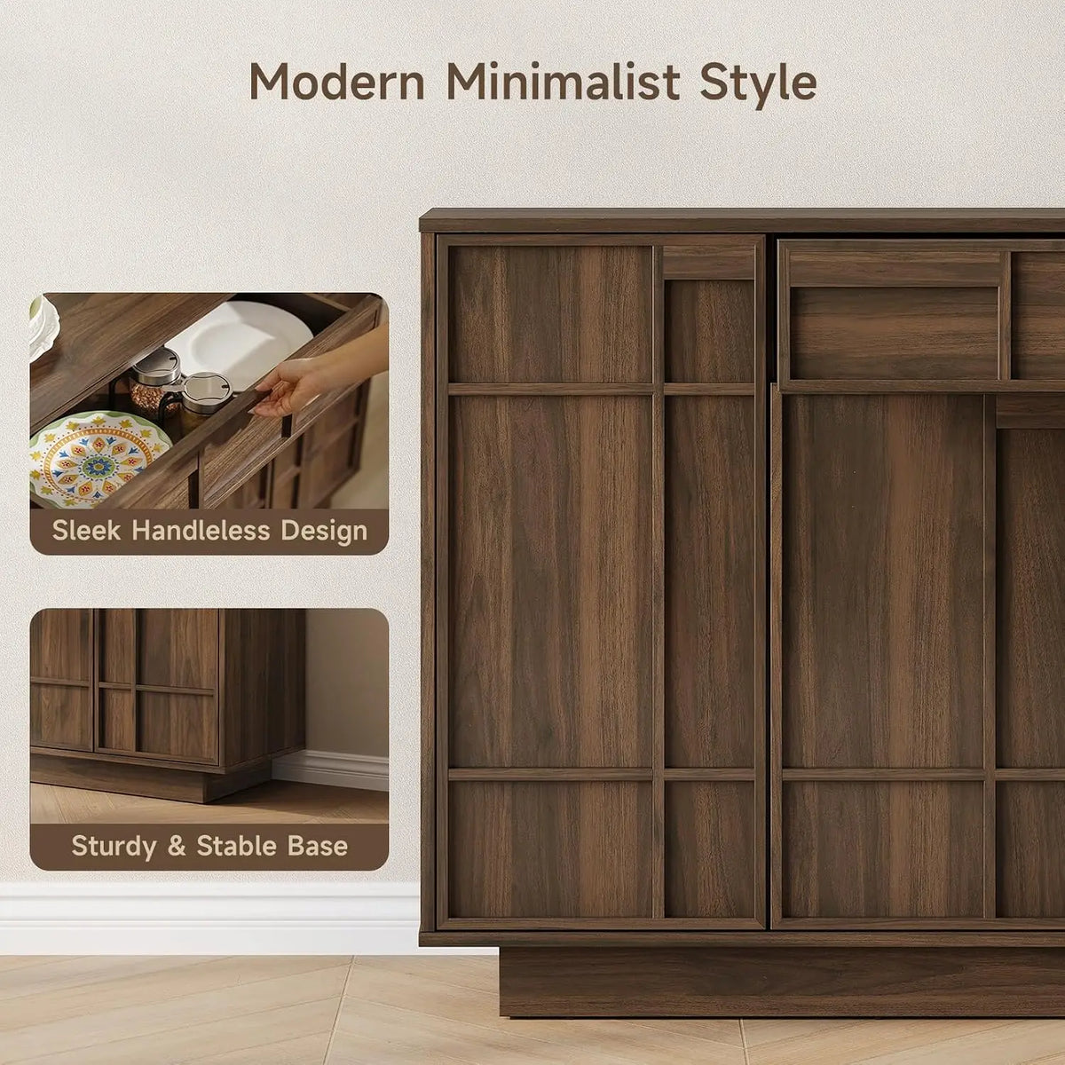 ONBRILL Mid Century Modern Sideboard Buffet Storage Cabinet with Built In Lights