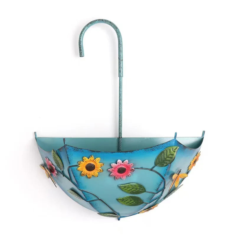 Indoor Outdoor Metal Flower Basket Umbrella Wall Mounted Hanging Planter