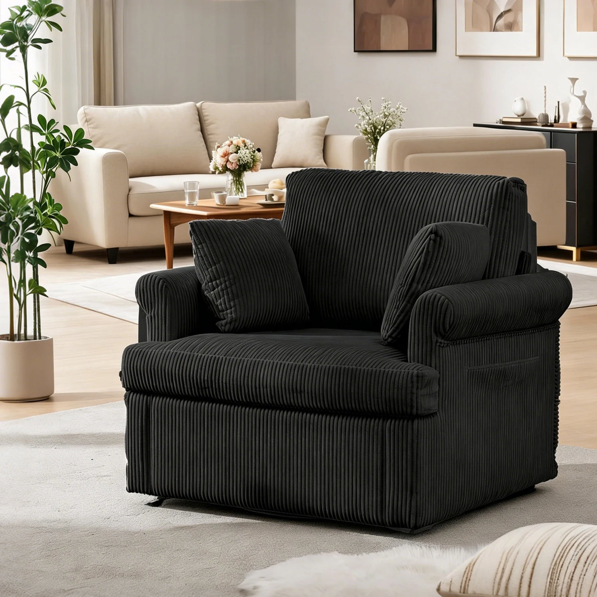 HiMISS Modern Corduroy Swivel Accent Chair With Storage Pockets