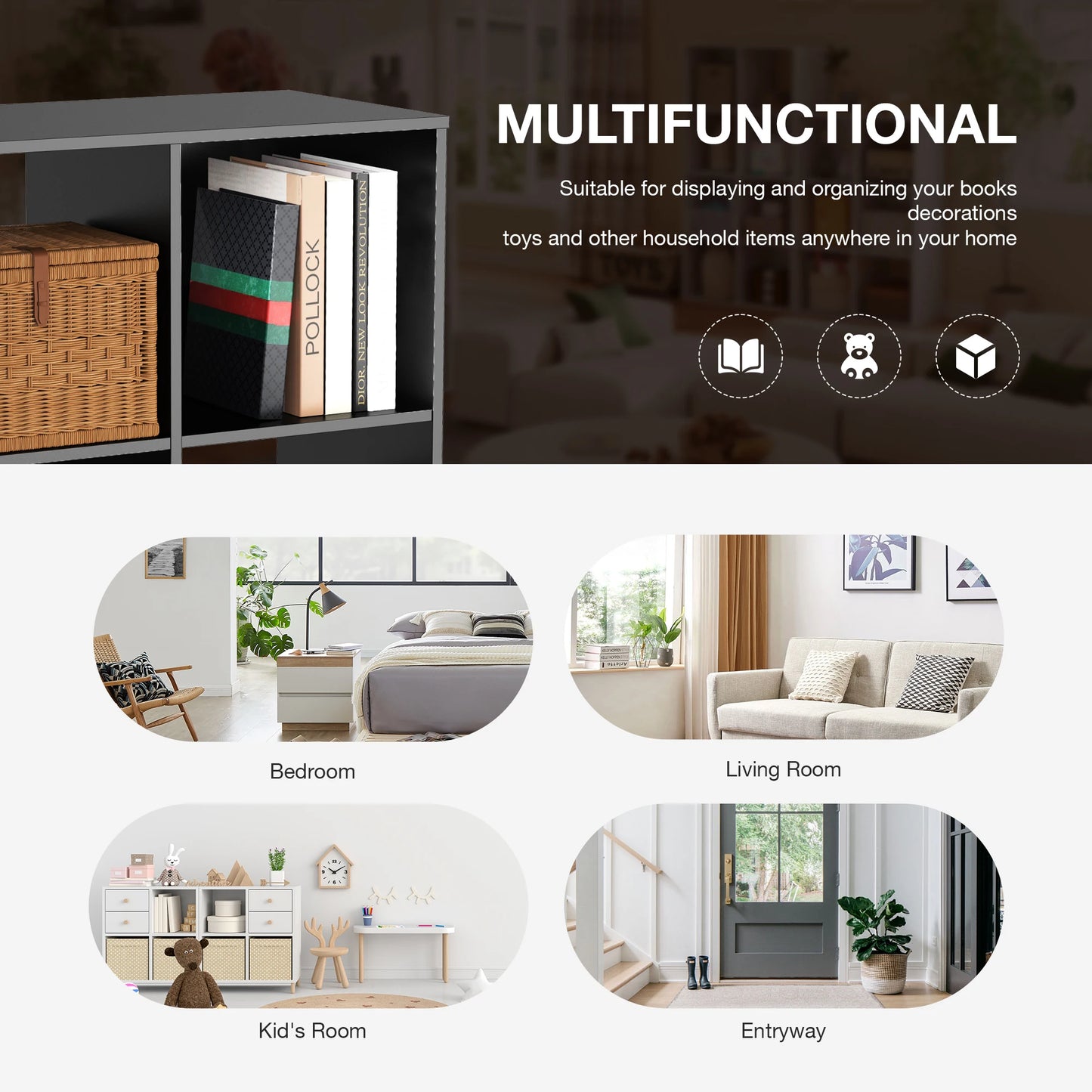 JHK Modern Wooden Storage Organizer Modular Bookshelf