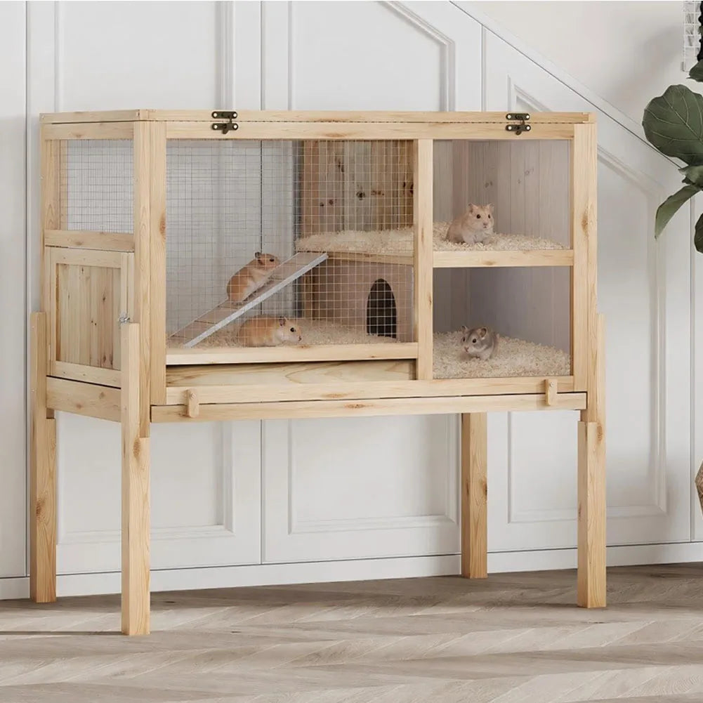 HiMISS Wooden Guinea Pig And Rabbit Hutch With Stand