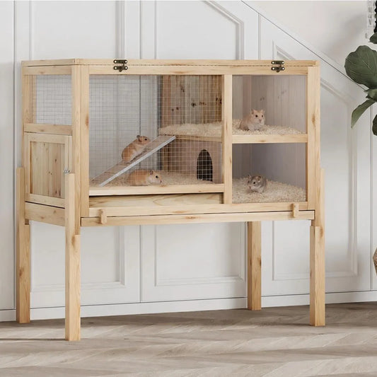 HiMISS Wooden Guinea Pig And Rabbit Hutch With Stand