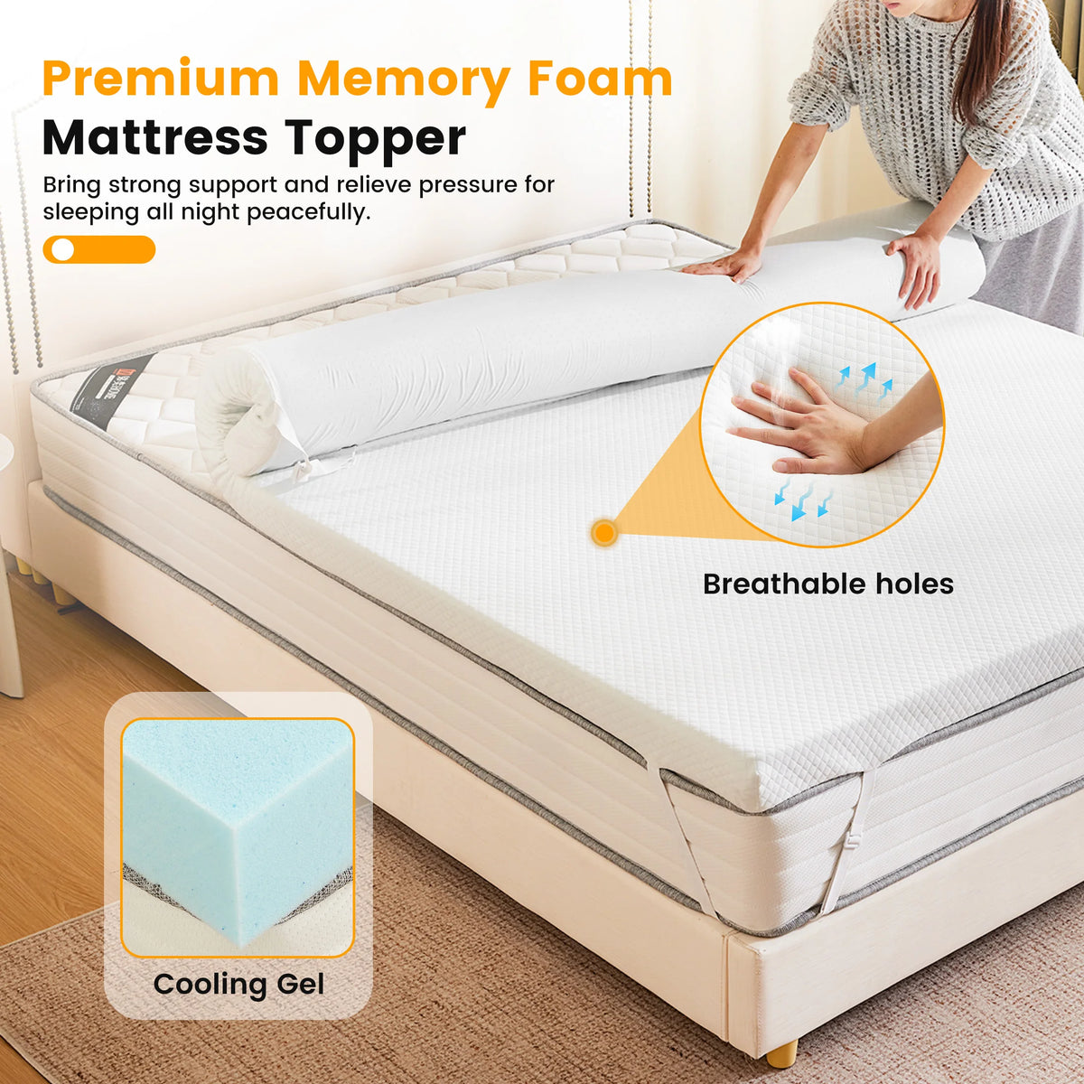 MCQ Memory Foam Mattress Topper With Removable Cooling Cover