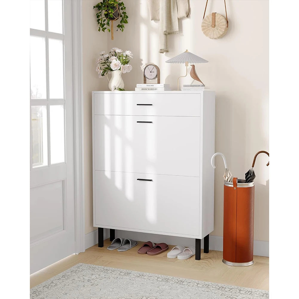 HiMISS Wood Shoe Cabinet With Dual Flip Drawers Entryway Organizer