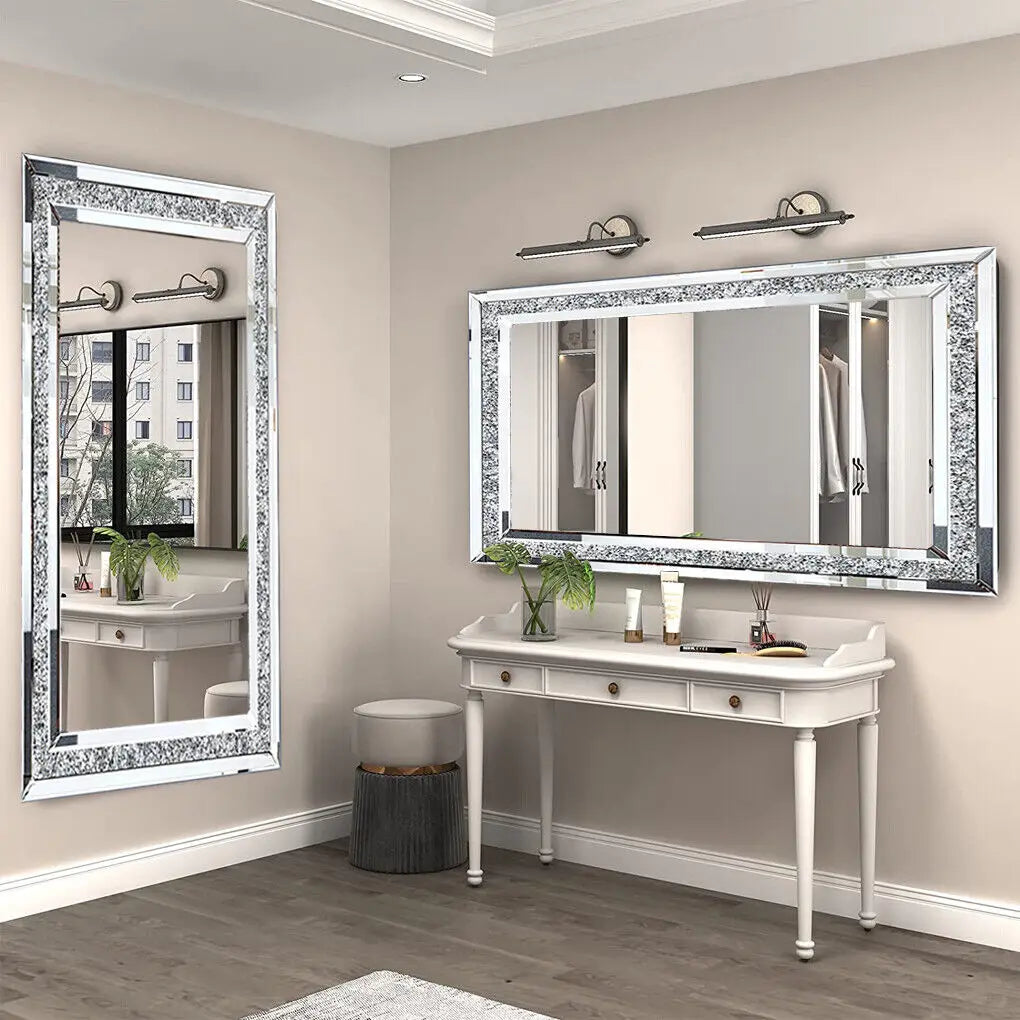 Luvodi Crystal Rhinestone Wall Mounted Vanity Mirror For Home Decor