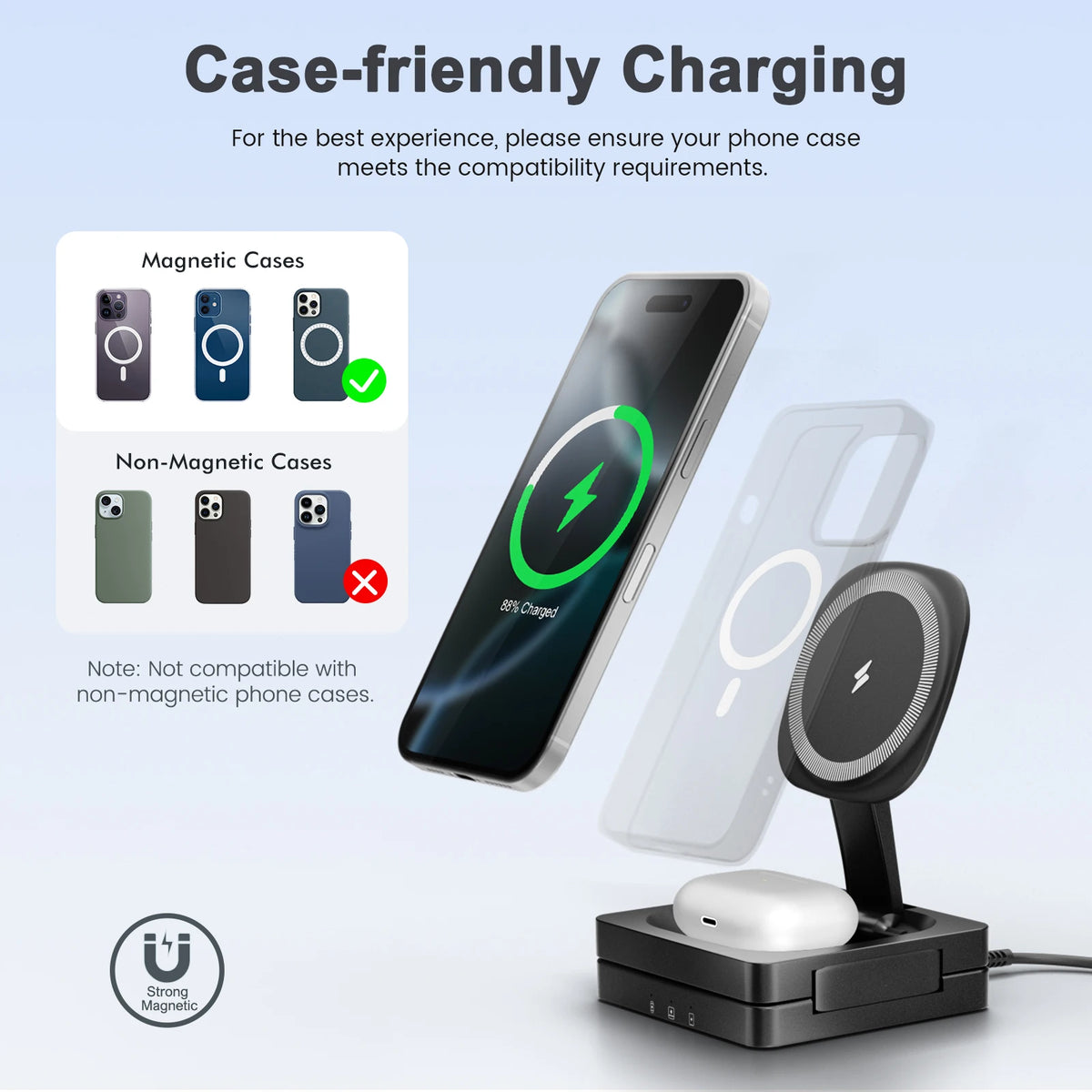Magnetic Wireless 3in1 Folding Fast Charger For iPhones And Watches