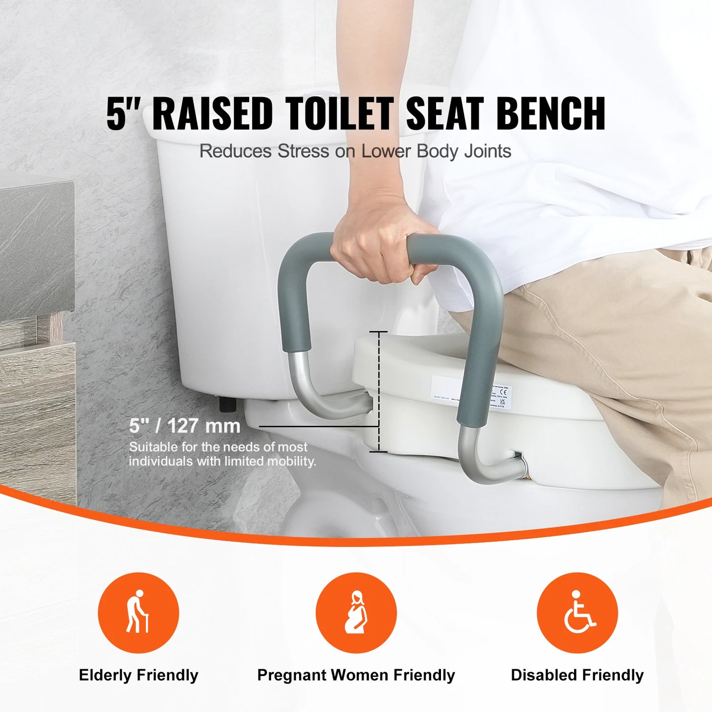 SucceBuy Comfortable Raised Toilet Seat With Slow Close Lid