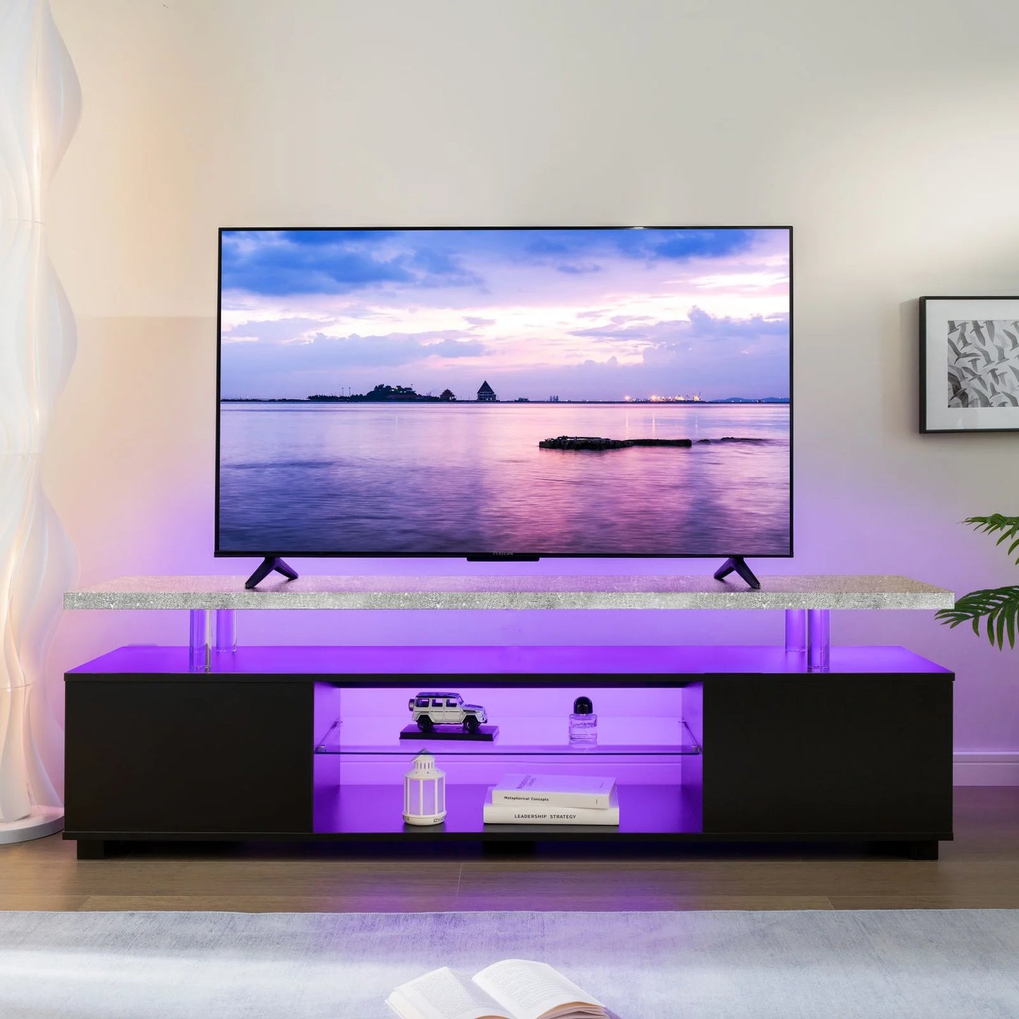 Cubehom Modern Wooden TV Stand With Storage Entertainment Console