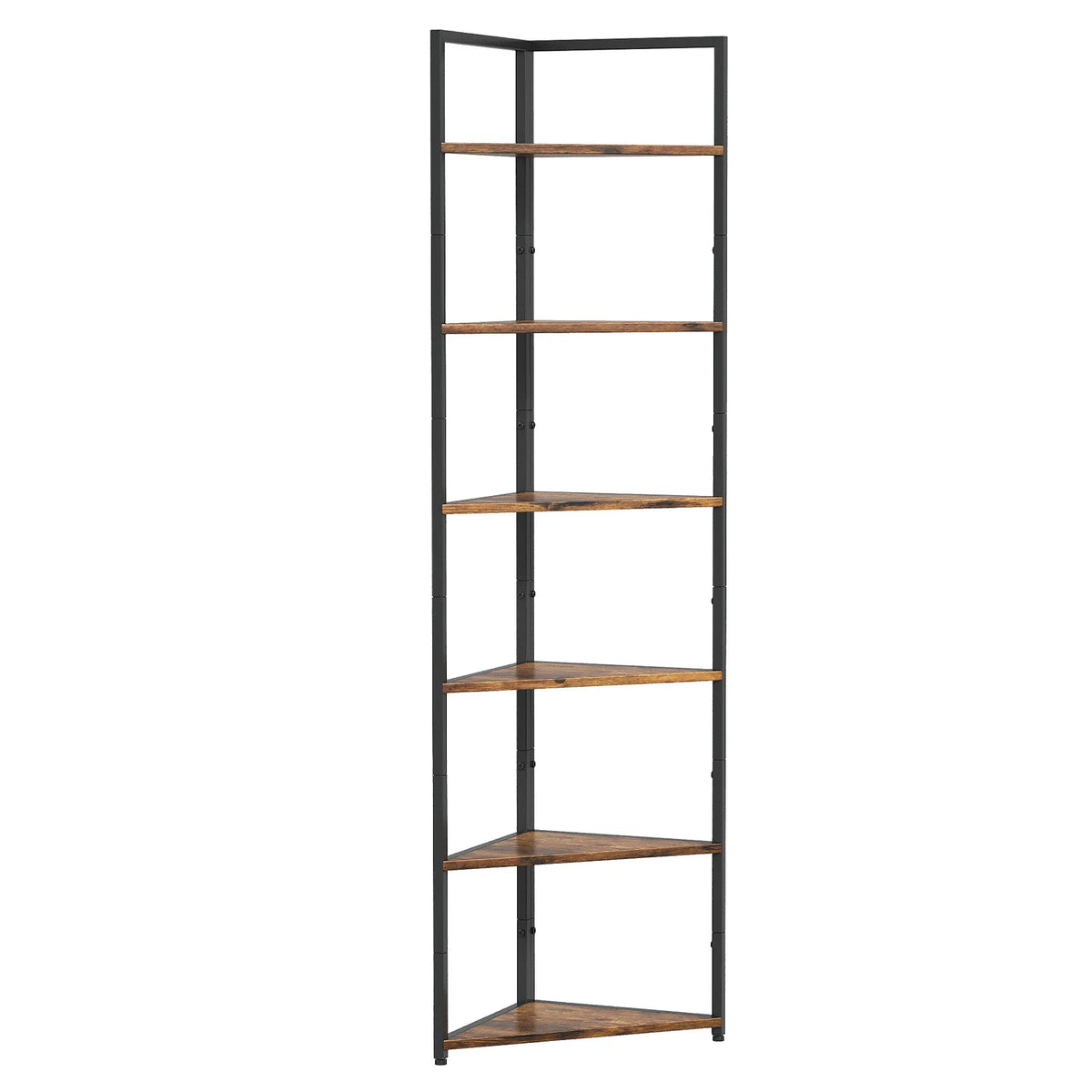 Retro Wooden Six Tier Corner Bookshelf With Steel Frame