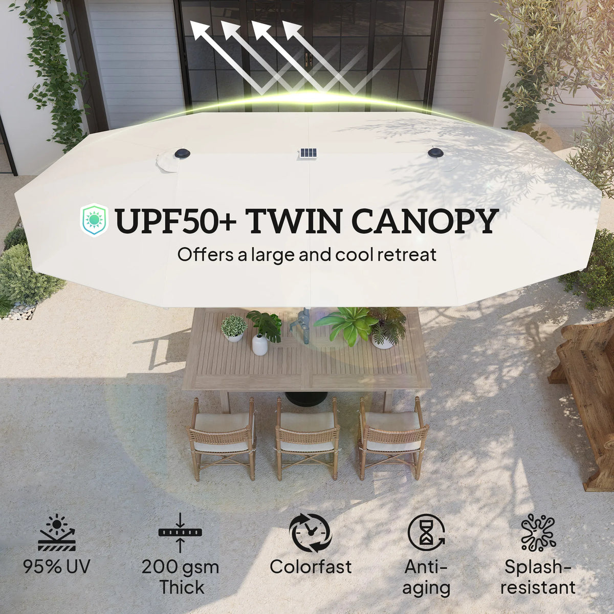 Outsunny Solar Patio Umbrella With Integrated Lighting And UPF50 Canopy