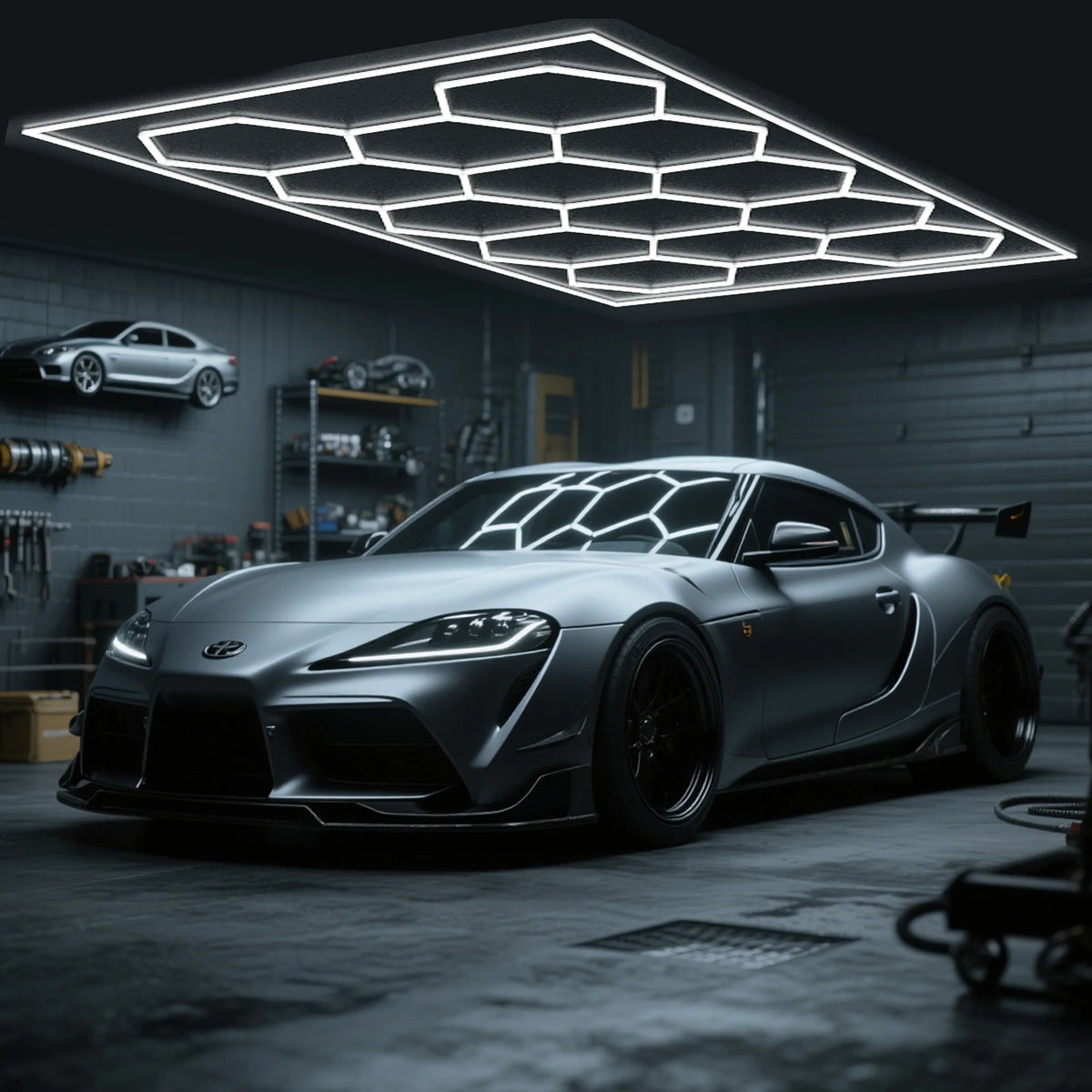 Hexagon LED Garage Light for Workshops, Auto Repair and Showrooms