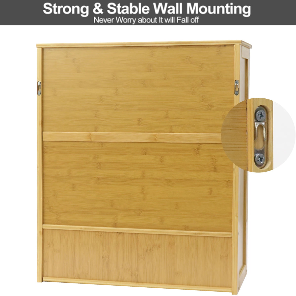 Natural Bamboo Wall Mounted Bathroom Cabinet With Adjustable Storage Shelf