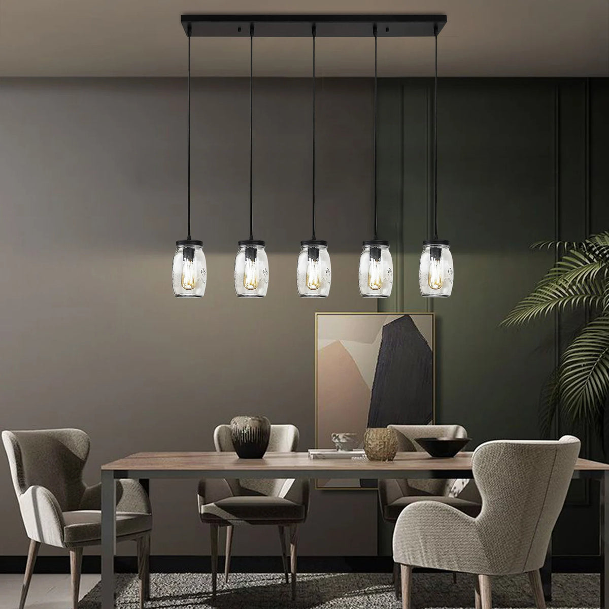 Vintage Five Head Glass Pendant Light for Kitchen Island