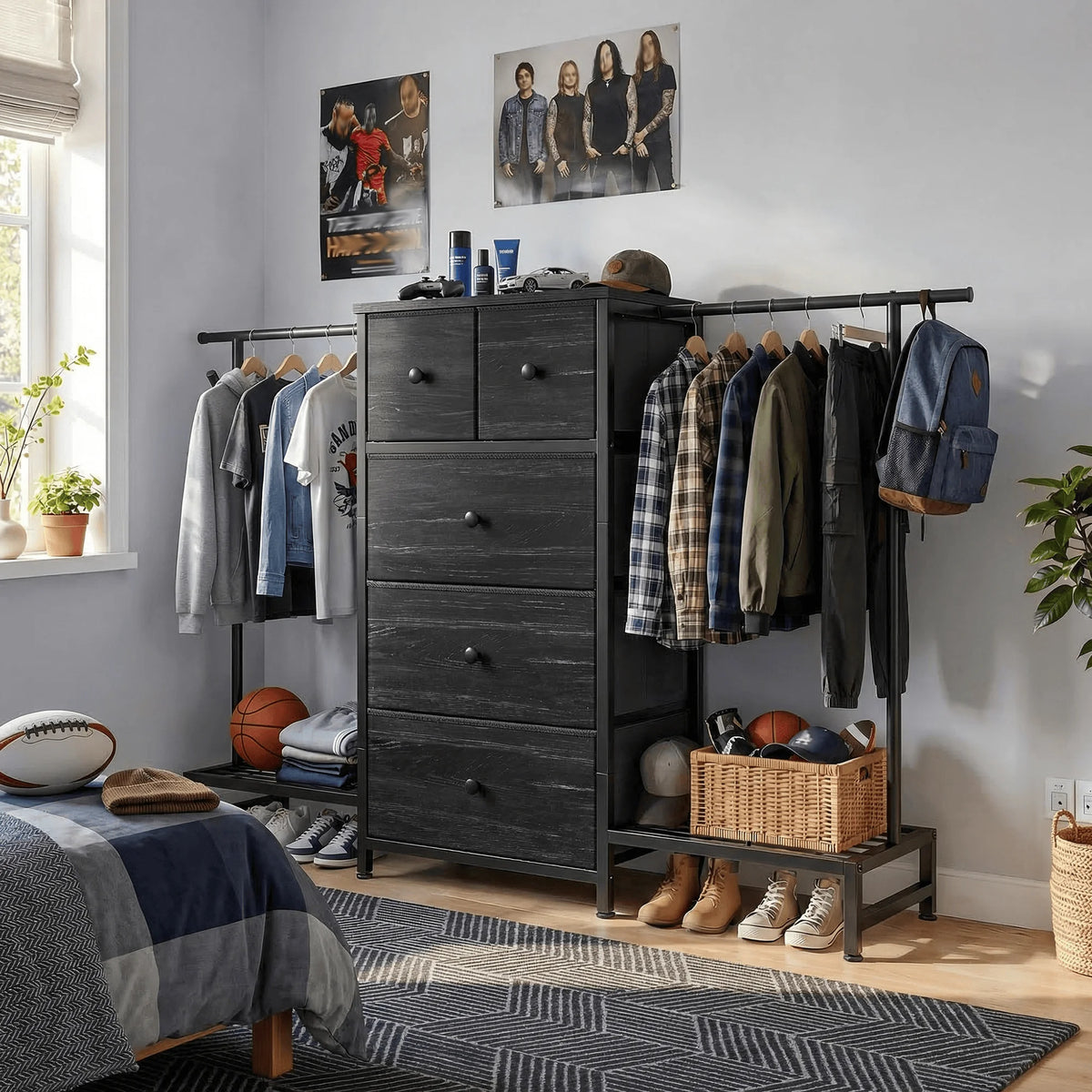 EnHomee Three In One Dresser Hanging Rack With Shoe Storage