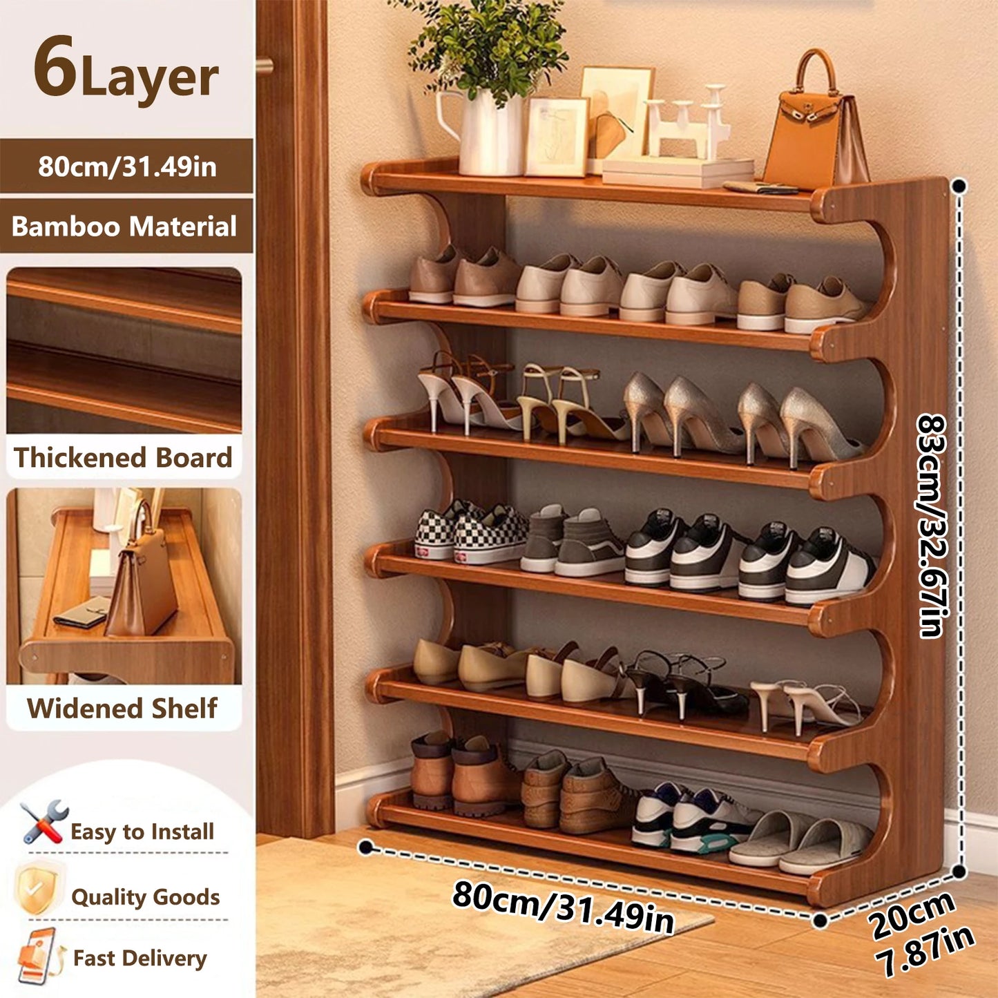Wooden Shoe Rack With Space Saving Multi Layer Storage Design